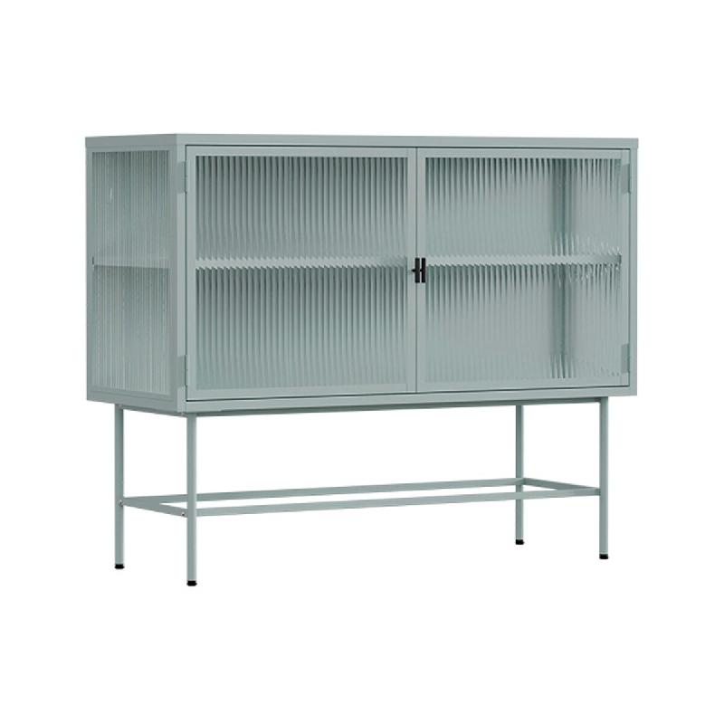 Oviala Business Buffet moderne 2 portes 110 cm en métal et verre vert sauge - vert acier 113959_0