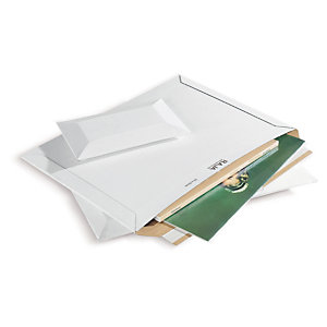 POCHETTE CARTON MICRO-CANNELÉ RIGIDE BLANCHE À FERMETURE ADHÉSIVE RAJA 53X43 CM