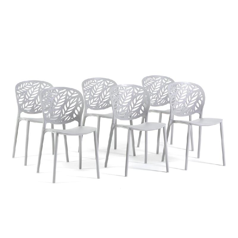 RATTATAN Lot de 6 chaises d'extérieur empilables en polypropylène avec fibre de verre dossier ajouré motif feuilles pour jardin bar restaurant Lici_0
