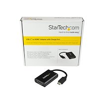 STARTECH.COM USB C TO HDMI 2.0 ADAPTER WITH POWER DELIVERY, 4K 60HZ USB TYPE-C TO HDMI DISPLAY/MONITOR VIDEO CONVERTER, 60W PD PASS-THROUGH CHARGING PORT, THUNDERBOLT 3 COMPATIBLE, BLACK - USB-C DISPLAY ADAPTER (CDP2HDUCP) - ADAPTATEUR VIDÉO - HDMI / USB