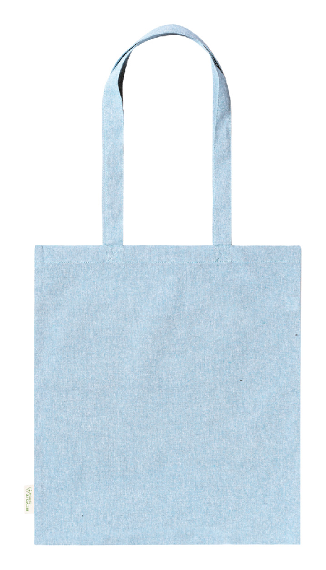 Tote bag en coton recyclé - réutilisable, longues poignées, 140 g/m² - bleu clair_0