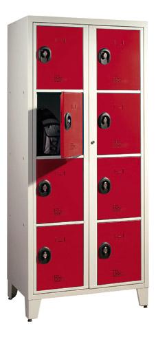 VESTIAIRE VISITABLE 2 COLONNES 8 CASIERS MONOBLOC GRIS ROUGE