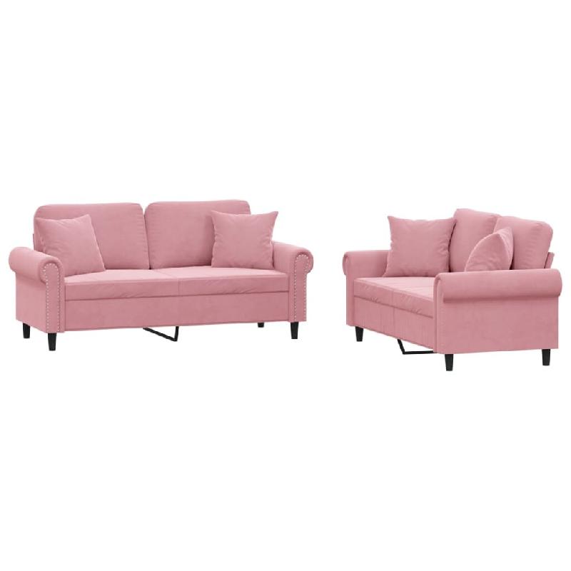 VidaXL Ensemble de canapés 2 pcs avec coussins rose velours Modèle Tavelionis - 3202233_0