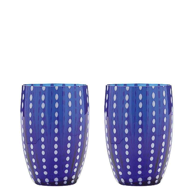 Zafferano Perle Blue Glass - Verre Soufflé À La Bouche Coloré, 32 Cl, Fait Main - Set De 2 Verresartisanaux Pour Eau Ou Cocktails - bleu 8051827970375_0