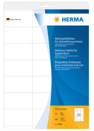 Étiquettes d'adresse pour machines à écrire - A4, 70 x 42 mm, référence 4441, papier mat certifié FSC®_0