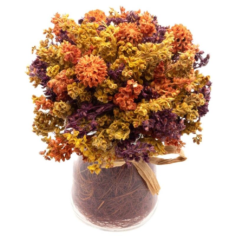 Bouquet de fleurs aux couleurs d'automne dans un vase Ø11 x H14 cm_0