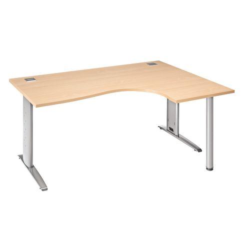 BUREAU COMPACT EXCELLENS L 160 CM HÊTRE RETOUR À DROITE PIÉTEMENT MÉTAL PLUS ALU