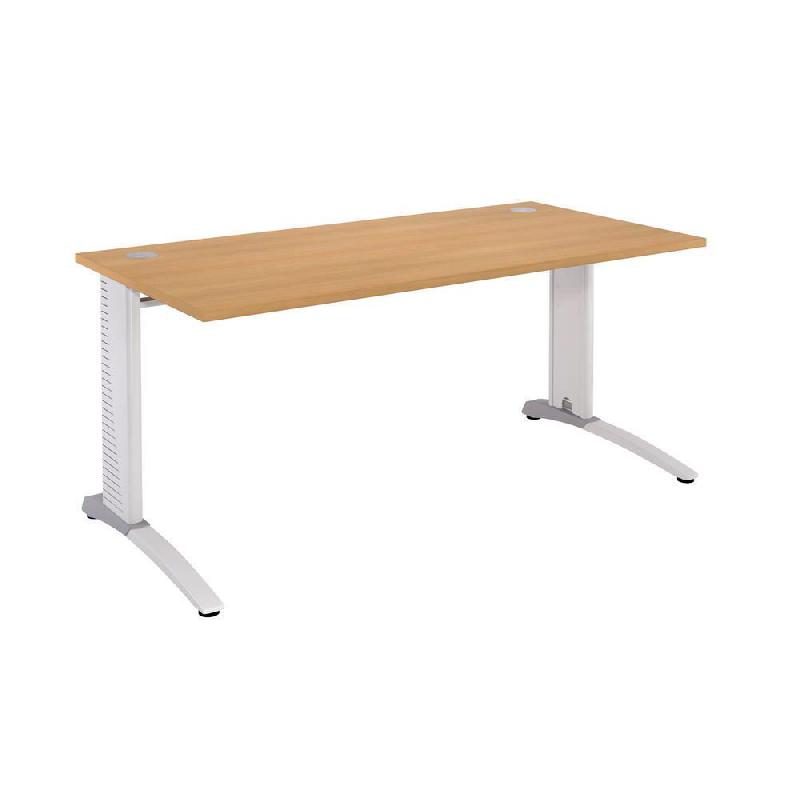 BUREAU DROIT BIOSPACE 2 - L. 140 X P. 80 CM - PLATEAU HETRE - PIEDS METAL EN L BLANC - EMBASE ALUMINIUM