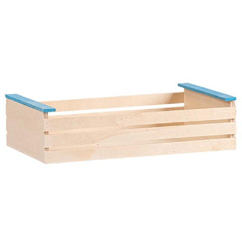 Cagette bois rectangle larges lattes nature/bleu 27x16x7cm_0