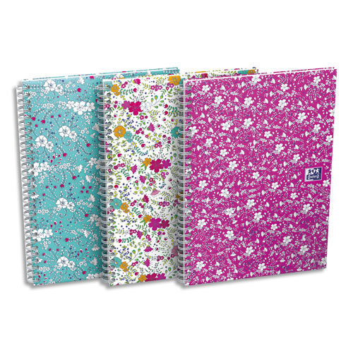 CAHIER SPIRALES OXFORD FLORAL - A5 - 120 PAGES - 5X5 - COLORIS ASSORTIS - LOT DE 5