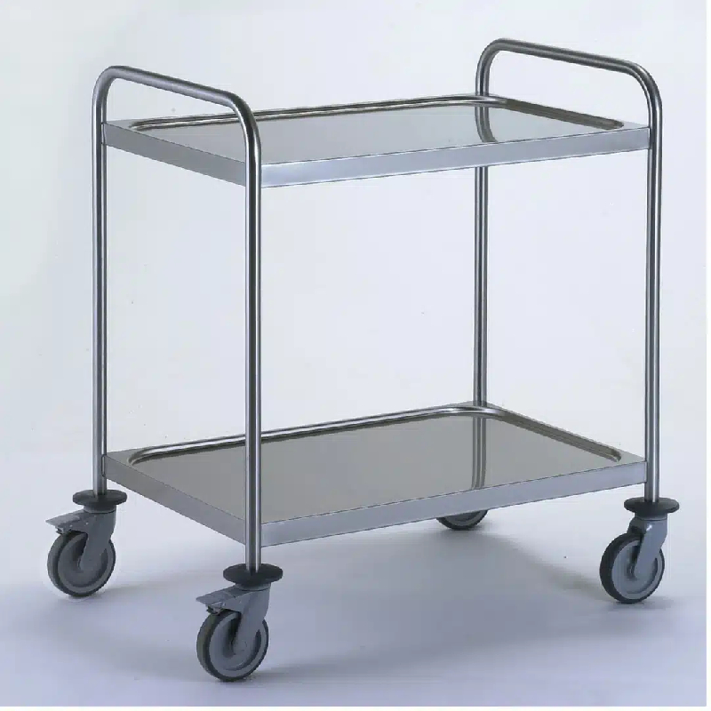 Chariot de service acier inoxydable avec 2 arceaux 2 plateaux 800 x 530 mm_0
