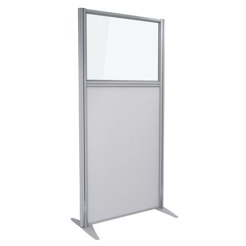 CLOISON KPRIM ACCOUSTIQUE VERRE/TISSU PERLE PROFIL ARGENT 165X81CM - CLEN