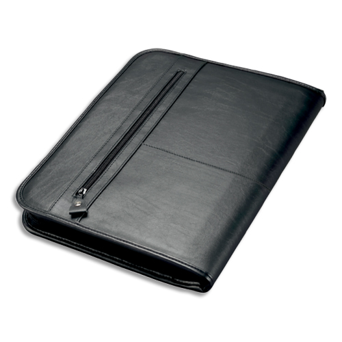 CONFÉRENCIER NOIR LIMONE CUIR. 36X28,5X4CM. LIVRÉ BLOC-NOTES ET MÉCANIME AMOVIBLE 4 ANNEAUX