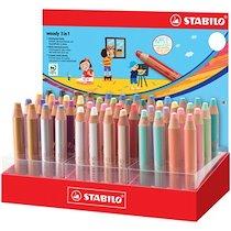 CRAYONS MULTI-TALENTS WOODY 3 EN 1, PRÉSENTOIR DE 48