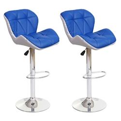 Décoshop26 - 2x tabourets de bar chaise de comptoir hauteur réglable en synthétique bleu cadre en acier chromé 04_0000112 - bleu 3000251258981_0