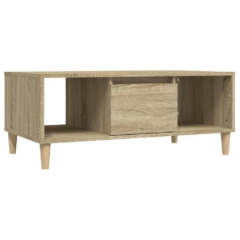 Décoshop26 - Table basse avec 2 compartiments ouverts et tiroir design moderne 90 x 50 x 36,5 cm bois d'ingénierie couleur chêne DEC039047 - Bois m_0