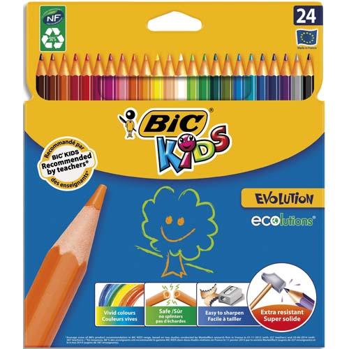KIDS EVOLUTION ECOLUTIONS CRAYONS DE COULEUR ECO-RESPONSABLES - COULEURS ASSORTIES, ETUI X24 - LOT DE 2