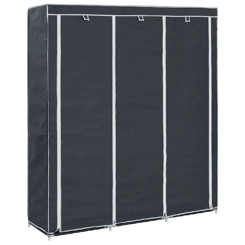 Helloshop26 - Armoire portable avec compartiments et barres 150 x 45 x 175 cm pratique et résistante en tissu noir 02_0046443 - noir 3000234240439_0