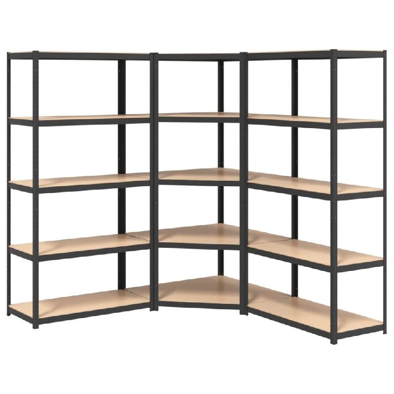 Helloshop26 - Étagère à 5 niveaux 3 pièces acier et bois ingénierie gris 02_0045716 - gris Bois massif 3000220820720_0
