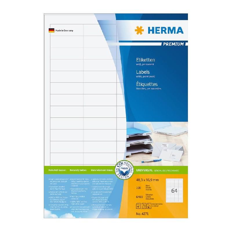 HERMA ETIQUETTE BLANCHE PREMIUM - HERMA - 48,3 X 16,9 MM - POCHETTE DE 6400 ÉTIQUETTES
