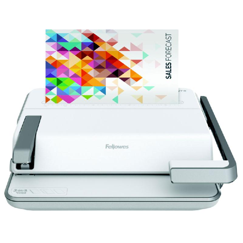 MACHINE A RELIER MANUELLE PAR PEIGNE FELLOWES LYRA - 3 EN 1 - BLANCHE ET GRISE
