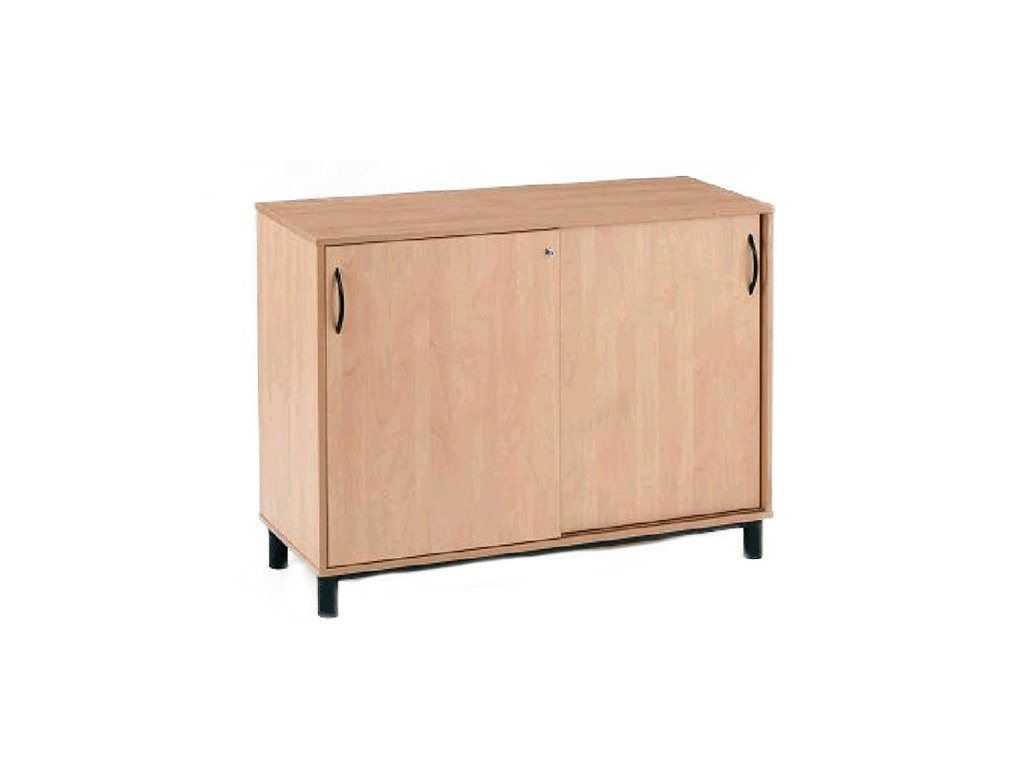 Meuble bas à 2 portes coulissantes L120 - 1200x450x965 mm - Cloison de séparation et 4 tablettes réglables_0