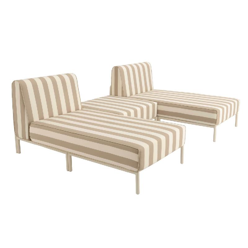 Oviala Business Salon de jardin bas modulable rayé 3 places beige 144 x 128 x 78 cm Oviala - beige aluminium 115885_0
