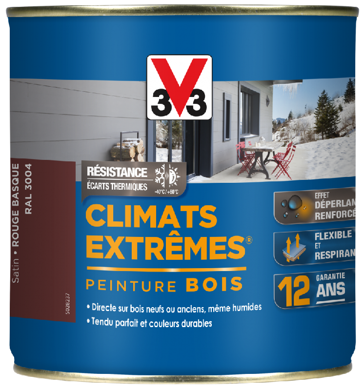 Peinture bois extérieur climats extrêmes® V33, rouge basque satiné 0.5 l_0