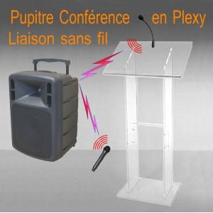 Pupitre de conférence en plexiglass - micro flexible sans fil - laser - sonorisation portable 150W_0