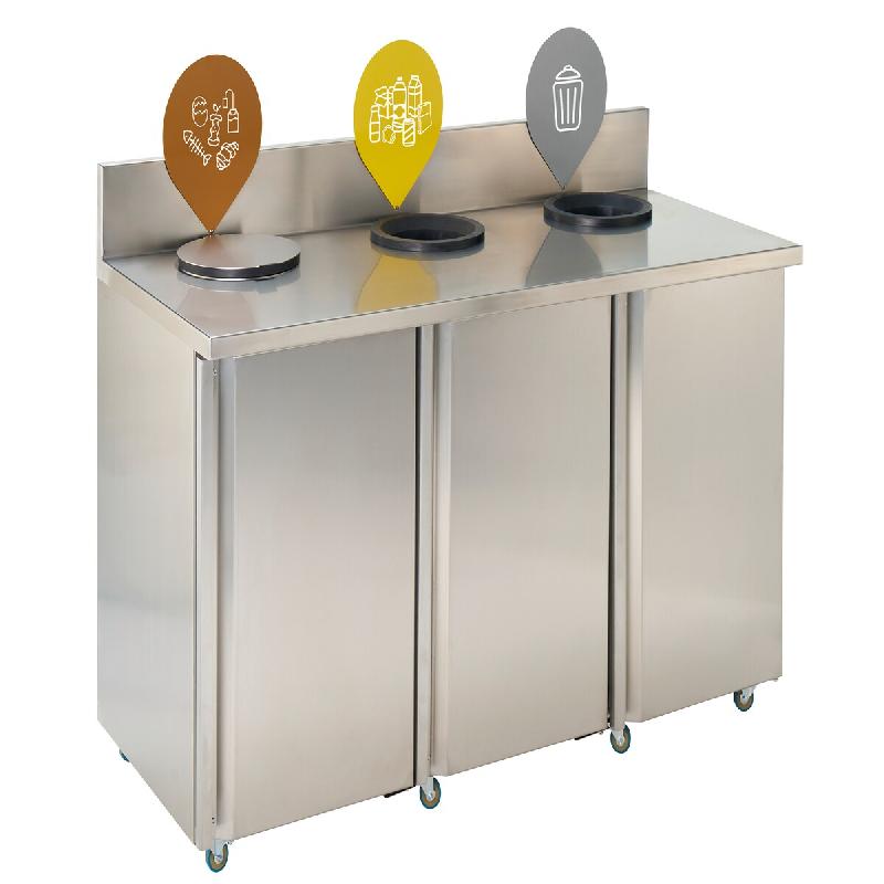 ROSSIGNOL Meuble de tri (kit) en inox 304 3 flux TRINOX biodéchets/emballages/autres déchets - gris inox 51467_0