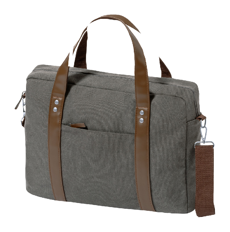 Sacoche en toile - Compartiment rembourré pour ordinateur portable 15'' et tablette 10'' - Bandoulière réglable et finitions en PU_0