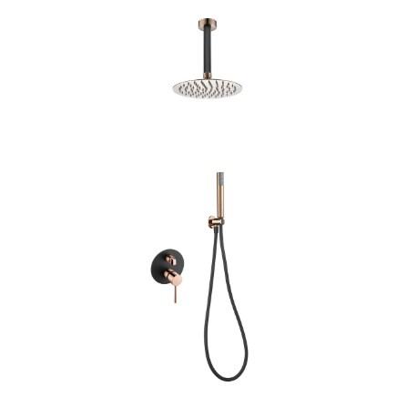 STELLAMEUBLES Ensemble de douche monocommande encastré Thalos Noir / Or Rosé - 8435668012898_0