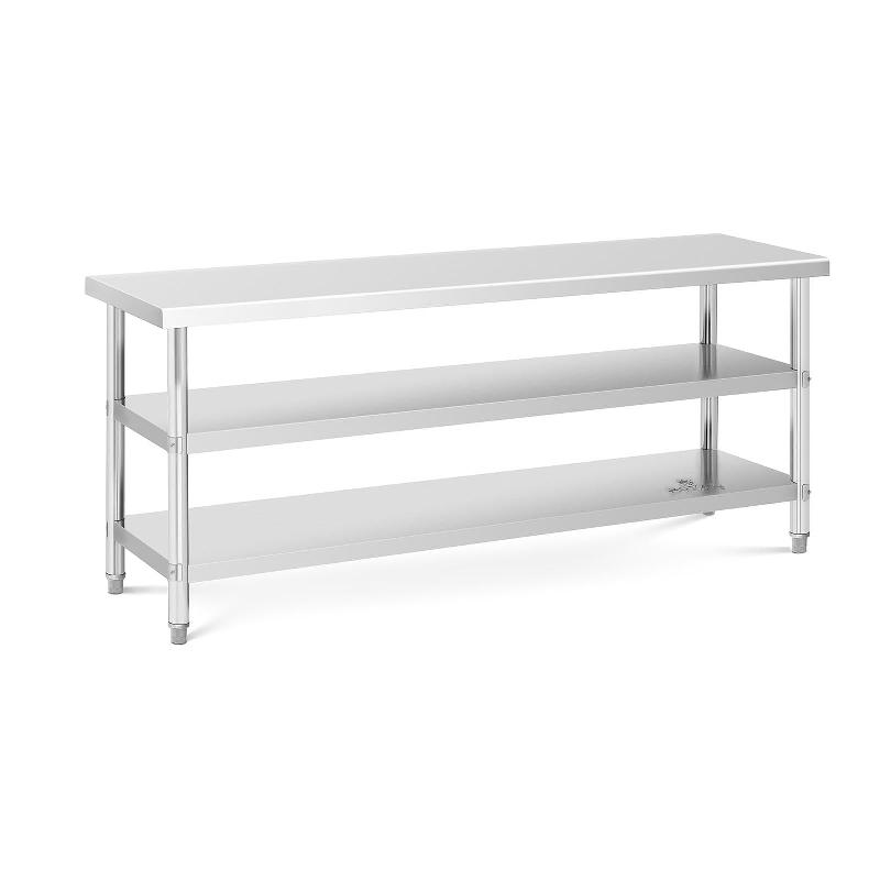 Table de travail inox pour cuisine professionnelle - 200 x 60 x 5 cm - 231 kg - 2 tablettes - Réf : 14_0007314_0
