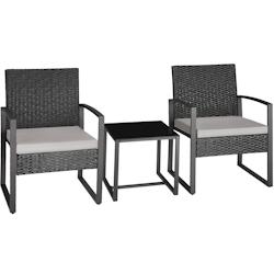 Tectake Ensemble de salon de jardin en rotin Granada avec table pour 2 personnes Noir - gris clair/noir - 404994 - noir acier 404994_0