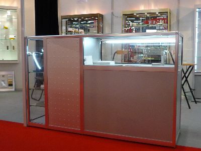 VC BDP - Comptoir pour magasin - Vitrinemag - Hauteur 110cm - Aluminium poli - Mélaminé gris_0