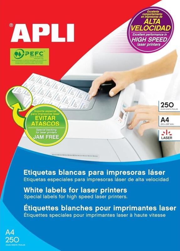 Apli 250 étiquettes blanches laser rapide, format 210 x 297 mm (250 feuilles A4 / cdt) - 8410782025306_0