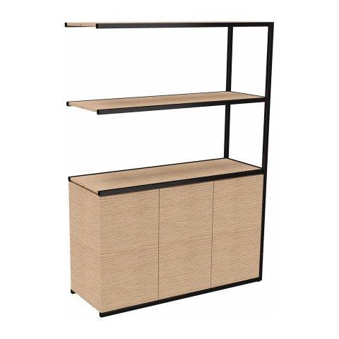 BIBLIOTHÈQUE LUMYA L 120 X P 41,5 X H 162 CM MODULE SUIVANT STRUCTURE MÉTAL NOIR 3 PORTES CHÊNE CLAIR