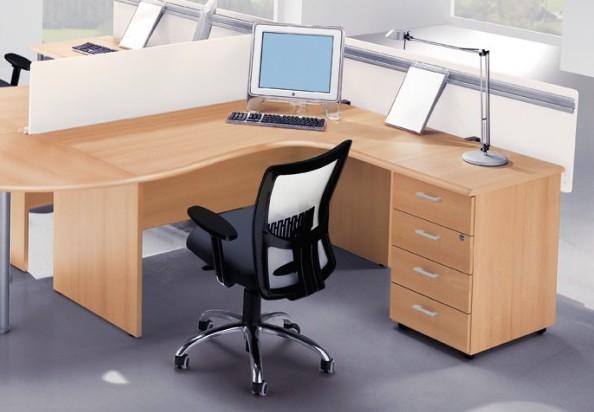Bureau compact 90° avec caisson intégré - Quadrifoglio - 180, Gris, Droite, 4 tiroirs_0