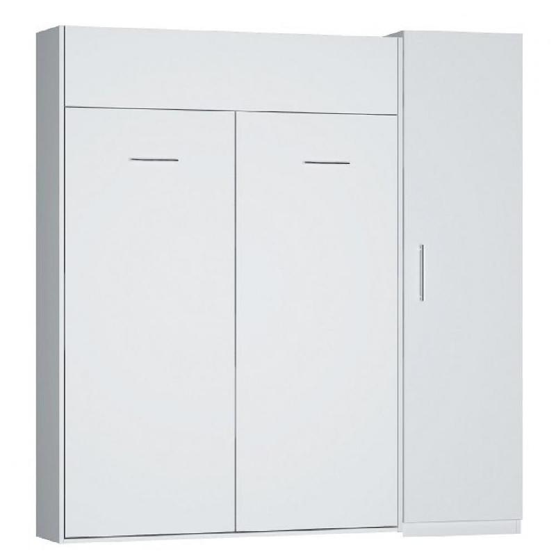 Armoire Lit Dynamo Blanc Mat - Couchage 140 x 200 cm avec Colonne de Rangement_0