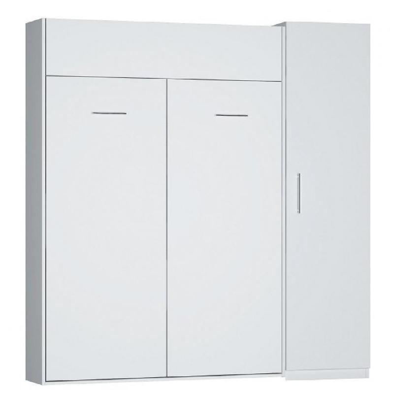 COMPOSITION ARMOIRE LIT DYNAMO BLANC MAT COUCHAGE 140 X 200 CM COLONNE ARMOIRE_0