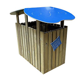 Corbeille publique en pin du Nord traité autoclave - DUETTO - 2 x 100 L avec toit en HDPE gravé_0
