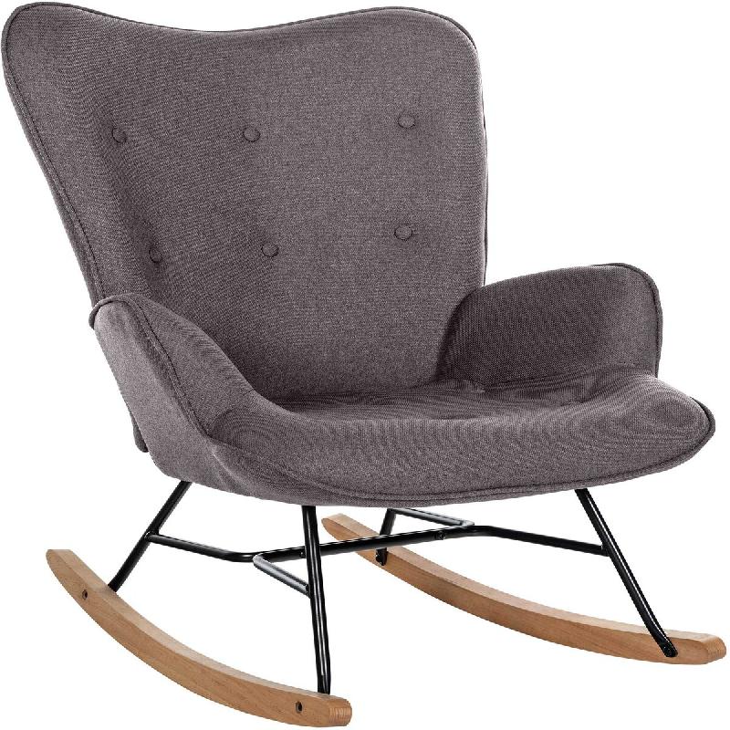 Décoshop26 - Fauteuil à bascule rocking chair en tissu gris foncé capitonné cadre en métal et patins en bois 10_0003805 - gris métal 3000251778700_0