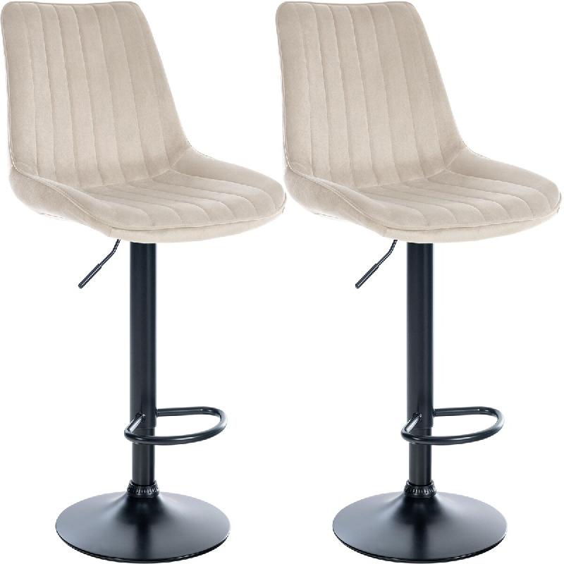 Décoshop26 - Lot de 2 tabourets de bar réglable en hauteur pivotant à 360° assise en velours crème couture verticale pied métal 10_0005910 - bei_0