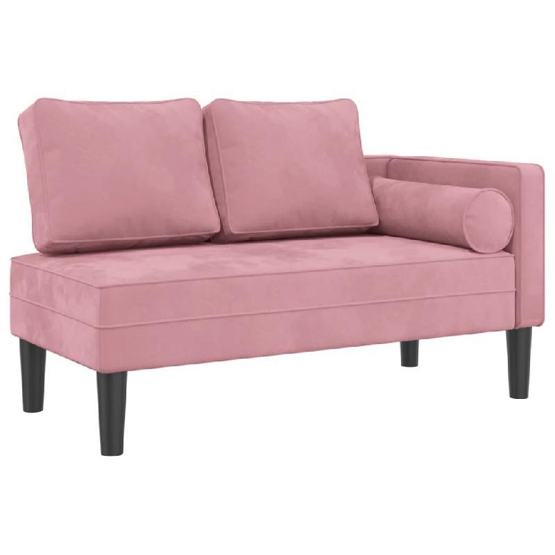 Décoshop26 - Méridienne chaise longue pour intérieur avec coussins en velours rose DEC026094 - 3000255619665_0