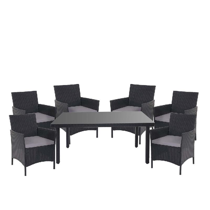 Décoshop26 - Salon de jardin en poly-rotin anthracite ensemble table et 6 fauteuils avec coussins gris foncé 04_0003054 - gris multi-matériau 30004_0