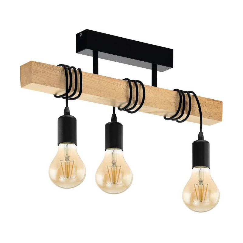 EGLO PLAFONNIER TOWNSHEND EN BOIS, À 3 LAMPES NOIR