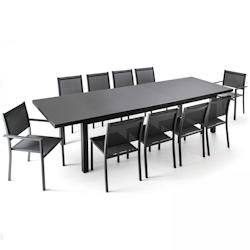 Oviala Business Ensemble table de jardin extensible 256-320 cm et 10 assises - gris aluminium 104162_0