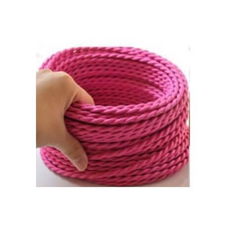 Fil électrique tressé rose - look vintage rétro en tissu au mètre - double gainage 0.75mm_0