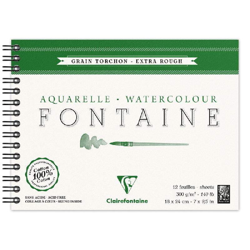 FONTAINE ALBUM SPIRALÉ 12F 18X24CM 300G GRAIN TORCHON - BLANC - LOT DE 4