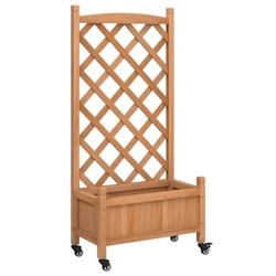 Helloshop26 - Jardinière bac lit surélevé plantes fleurs terrasse jardin avec treillis et roues bois massif de sapin marron 02_0038372 - 3000214170640_0